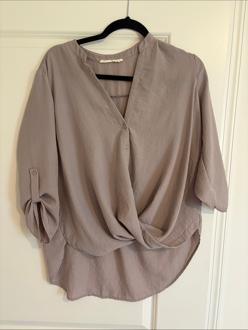 Lush Taupe Draped Twist Front Blouse